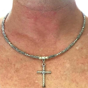 Collana con croce rosario da uomo donna catenina girocollo lunga 55 cm ciondolo - Foto 1 di 6