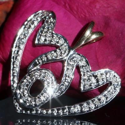 10k multi tone gold pendant 0.87" natural diamond mom heart charm 2.30g N3518 - Image 1 of 4