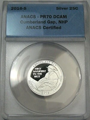 2016-s Silver Proof Cumberland Gap "Parks" Quarter. ANACS PR70 DCAM. #74 - Image 1 of 4