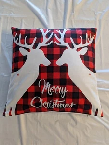 Copricuscino Natalizio 18 x 18 Pollici, Renna a Quadri Bufalo Rosso - Foto 1 di 1
