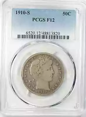 1910 S BARBER HEAD HALF DOLLAR 50C PCGS CERTIFIED F 12 FINE (820) - Image 1 of 4