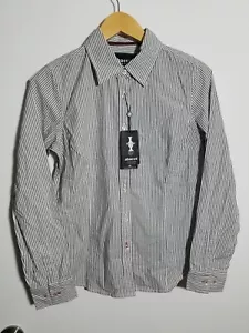 NWT WOMEN'S ABACUS NEWPORT BUTTON DOWN, SIZE: M, COLOR: GRAY/WHITE (J485) - Picture 1 of 2