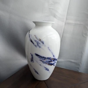 Prouna Urne Vase Fine Bone China Marmor Azurblau 12" handbemalt mit Gold Orig 265 $ - Bild 1 von 6