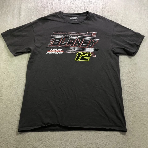 Ryan Blaney Shirt Mens Large Gray Short Sleeve Double Sided Penske Racing NASCAR Cover