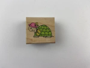 Flower Turtle with hat Hero Arts 1990 Wood Rubber Stamp c412 - Picture 1 of 5