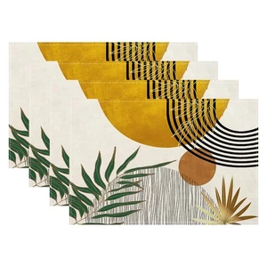 Mid Century Placemats 12x18 Inches Set of 4,Abstract Modern Boho Green Yellow... - Picture 1 of 7