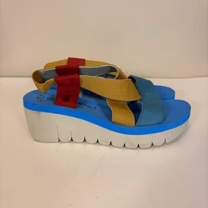Fly London Primary Colored Strappy Wedge Platform Sandals Size 7-7.5 - Picture 1 of 7