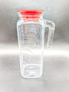 Covetro Glass Refrigerator Pitcher w/Red Lid Handle Italy 1 Quart - Picture 1 of 8
