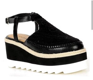 Free People Morning In Mykonos Espadrille Platform Wedge Black Size 9 NEW - Picture 1 of 14