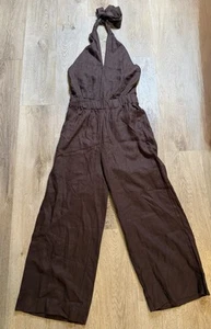 NWT Loft Beach Wideleg Linen Jumpsuit Brown Women S - Picture 1 of 8