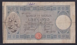 Banconota Italia Banco di Sicilia 100 lire 1915 P.-S897 MB+/F+ - Imagen 1 de 3