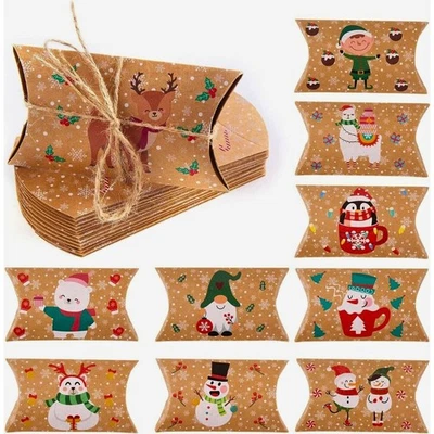 12x Weihnachten kleine Boxen Geschenk Kissen Boxen Süßigkeiten Schmuckkästchen für Party Gastgeschenk - Bild 1 von 4