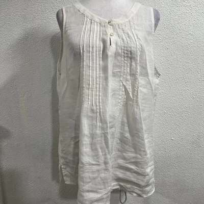 Talbots Women's Linen Sleeveless White Camisole Tank Top Crochet Pleated Size L - Image 1 of 4