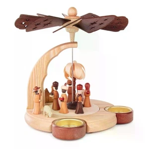 Tealight Pyramid With Nativity And Naturfarbenen Figures Bxhxt 8 1/2x7 - Picture 1 of 2