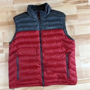 Vtg Eddie Bauer Puffer Vest Men L Red Gray Down Filled Utility Gorpcore USA - Picture 1 of 10