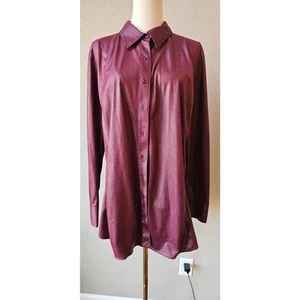 NWT Chicos Katey Long Sleeve Pebbled Luxe Button Down Shirt Women SZ 3 Burgundy - Picture 1 of 6