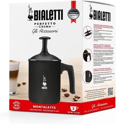 Bialetti Manual Milk Frother 3 Cup - Stovetop Tuttocrema 166ml Black Aluminium - Image 1 of 4