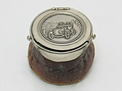 Antique Coin Change Purse Leather Chauffeur’s Hat Car Automobile Metal Lid - Image 1 of 4