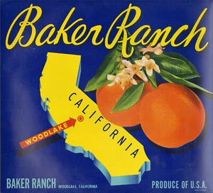 *Original* BAKER RANCH Woodlake Tulare MAPA Calif Etiqueta Naranja ¡NO UNA COPIA A COLOR! - Imagen 1 de 1