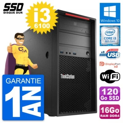 PC Tour Lenovo ThinkStation P320 Core i3-6100 RAM 16Go SSD 120Go Windows 10 Wifi - Photo 1/4