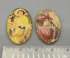 2 Vtg COCA COLA Oval Pocket Mirror 1973 Memorabilia Purse Advertising Pair - Picture 1 of 6
