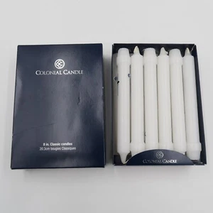 Colonial Candle 8in Classic Candles White 12 Pack NCC08 Made in USA New Open Box - Afbeelding 1 van 4