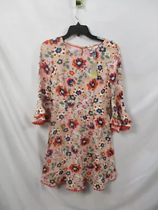 Bodenkleid Damen 8 rosa Blumenmuster Shift Langarm Midi Knopf Viskose Neu - Bild 1 von 10