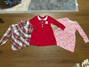 Lot of 3 Toddler Girl Dresses 3T Christmas Print Pink Floral Print & Red Plaid - Picture 1 of 8