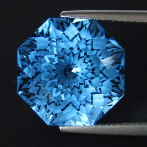 Topazio blu svizzero naturale elegante 16,82 ct 14,7 mm pietra preziosa taglio ottagonale magico - Foto 1 di 3
