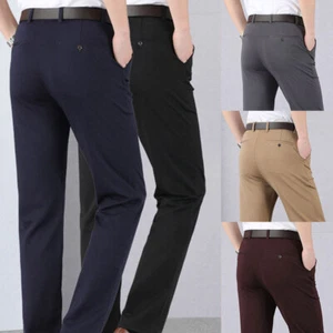 Mens Slim FIT Stretch Chino Trousers Casual Flat Front Flex Classic Full Pants 、 - Picture 1 of 18