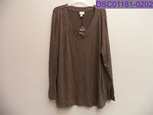 Top donna taglia 3X Ava & Viv manica lunga scollo a V comodo marrone 558698 - Foto 1 di 5