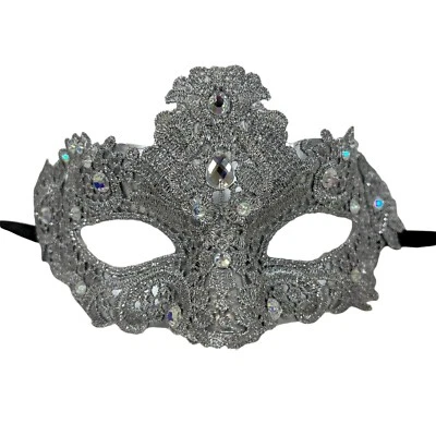 Elegant Laces with Gems Women Halloween Party Ball Masquerade Mask (SILVER) - Image 1 of 4