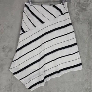 Banana Republic Asymmetrical Striped Midi Skirt Womens 0 White Black Lined - Picture 1 of 7