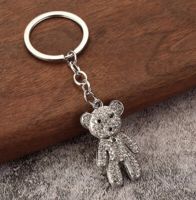 Gioiello da borsa, portachiavi orso orso strass cristallo e acciaio argentato. - Immagine 1 di 4