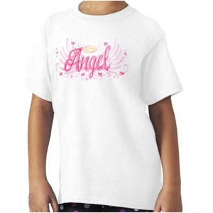 Airbrushed Angels Wings Halo Hearts Love Girls Youth Crewneck T Shirts Tees - Picture 1 of 7