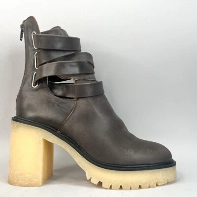 Free People Mujer 38.5/8.5 Jesse Botas Recortadas Cuero Marrón Boho Tacón Suela Foto 1 de 4
