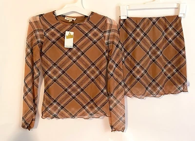 Crown of Hearts Niñas Talla Pequeña Falda y Manga Larga Top Forrado Tostado Cuadros NUEVO Foto 1 de 4