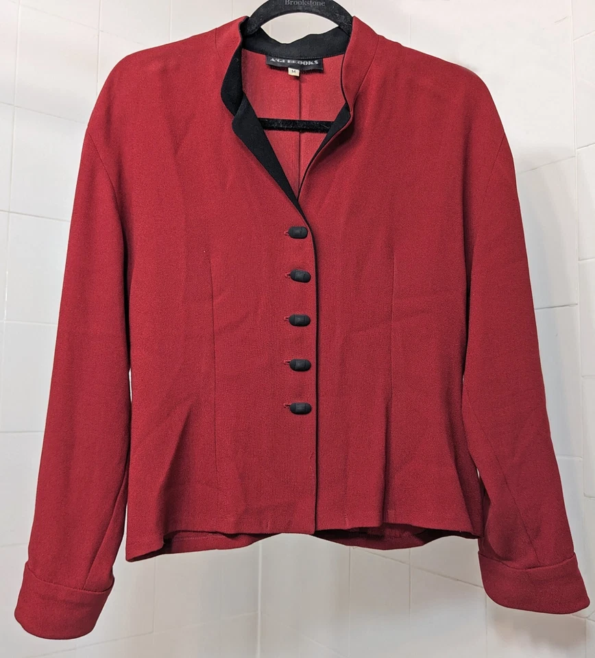 Vintage A’GI BROOKS Red Burgundy Black Buttons Blazer Medium - Image 1 of 4