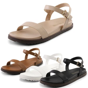 Women Arch Support Open Toe One Band Comfortable Lightweight Casual Flat Sandals - Picture 1 of 28
