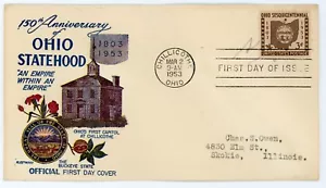 1953 - Scott #1018 - Ohio Statehood 150th Anniversary First Day Cover FDC - Picture 1 of 2