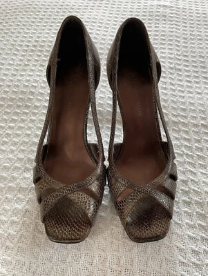 Anne Klein Woman’s Open Toe High Heel Sandals Shoes Brown Print Leather Size 6M - Image 1 of 4