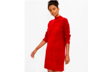 LOFT Cable Turtleneck Sweater Dress Tango Red Holiday Christmas NWT  XL Ret $89 - Picture 1 of 1