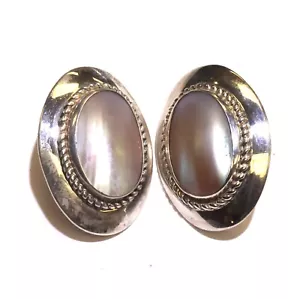 925 sterling silver mother of pearl abalone Shell earring band 10.3g 18x12mm - Picture 1 of 4
