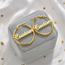 Personalised Name Hoop Earrings for Women Girl Big Circle Nameplate Custom Gifts