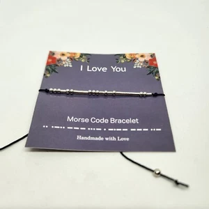 I Love You Armband Morsecode Silber Schwarz Verstellbar - Bild 1 von 4