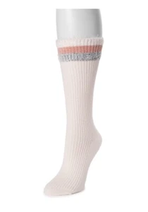 MUK LUKS Women’s Slouchy Boot Socks Sizes 6-11 Polyester / 1-Pair • Ivory Border - Picture 1 of 3