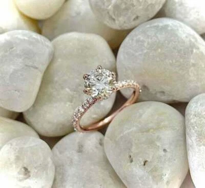 2Ct Rund Labor Erstellt Damen Solitaire Verlobungsring 14K Rose Vergoldet - Bild 1 von 4