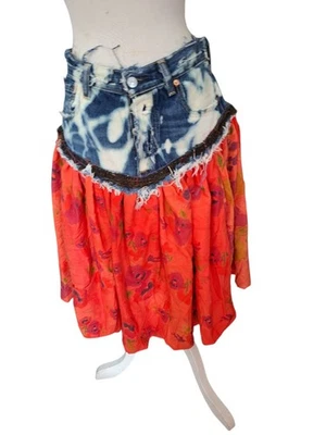 Handmade Quirky Levi Jeans/Skirt In Denim And Orange Pattern - Image 1 of 4