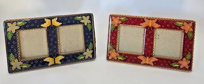 De Colección Par de Mariposas y Flores Esmaltadas Marco Rectángulo Cloisonné Foto 1 de 4