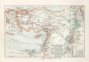 1895 CRUSADES EASTERN ROMAN EMPIRE JERUSALEM ARMENIA SYRIA ROMAN PALESTINE Map - Picture 1 of 1
